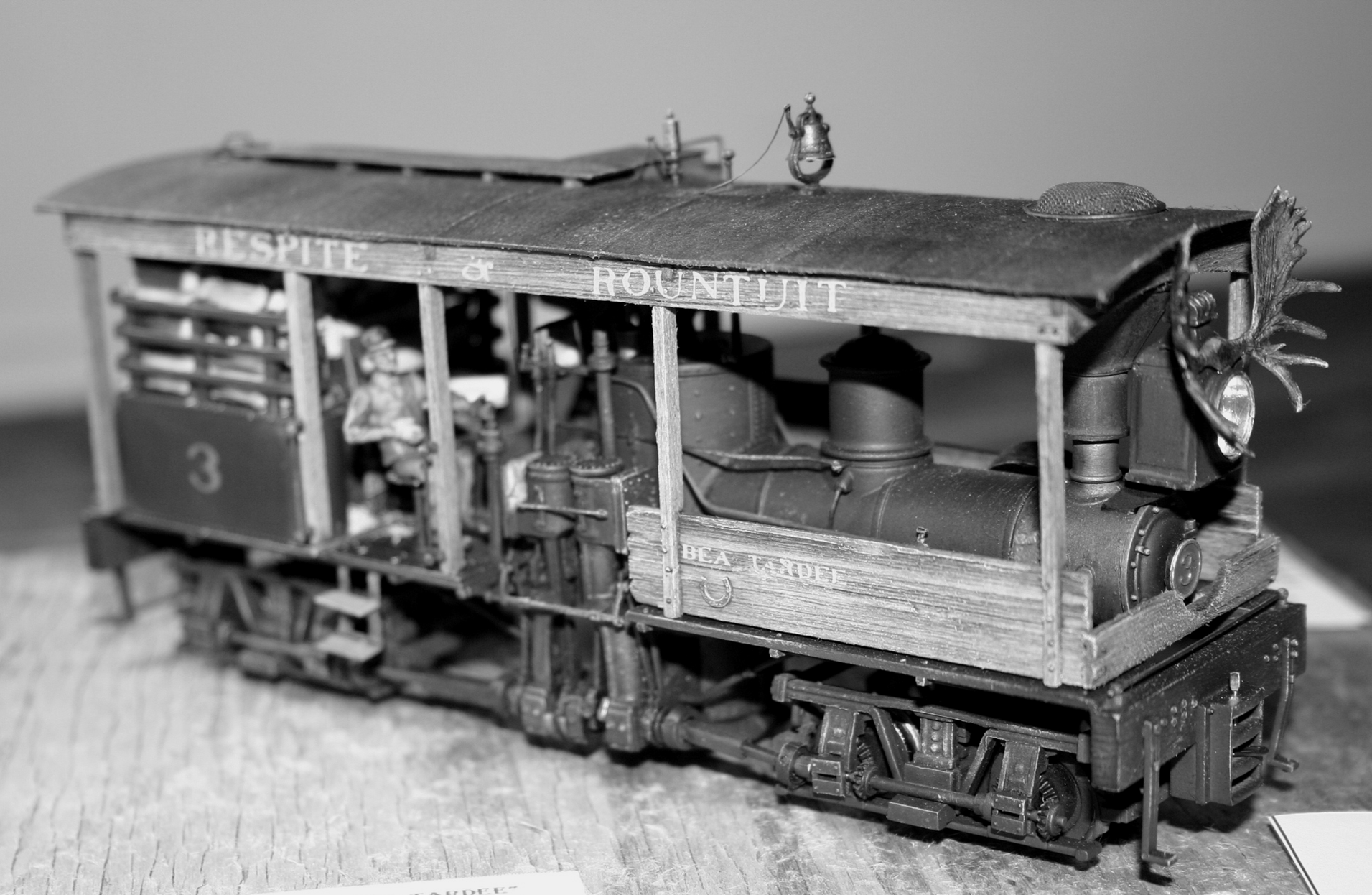 On30-scale Shay #3, the Bea Tardee, of the Respite and Roundtuit Railroad Co